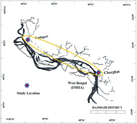 Study area map showing the stretch of Padma River covered during the... | Download Scientific ...