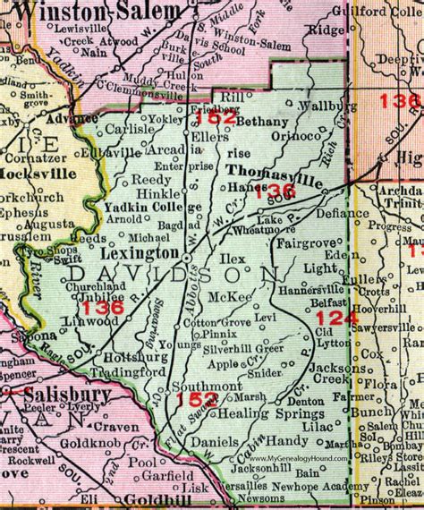 Davidson County, North Carolina, 1911, Map, Rand McNally, Lexington ...