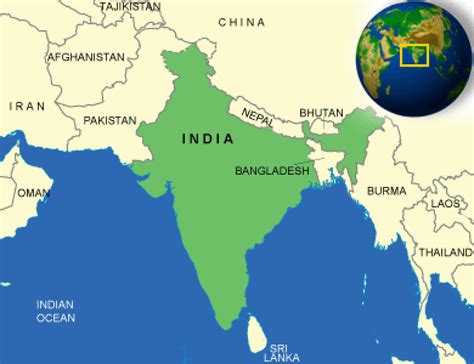 India map. Terrain, area and outline maps of India. | CountryReports ...