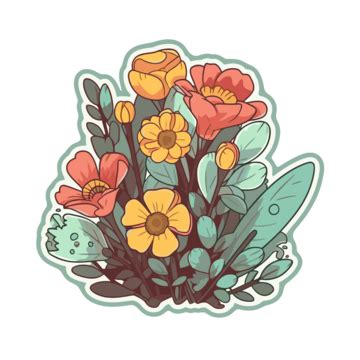 Sticker With Colorful Flowers Clipart Vector, March Flowers, March Flowers Clipart, Cartoon ...