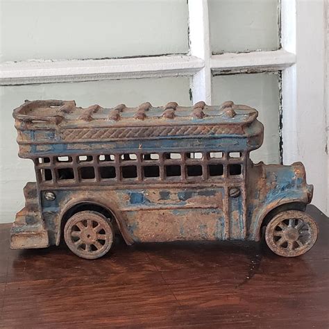 Vintage Cast Iron Rusty Big Blue Hippie Toy Bus / 1960's / School Bus ...