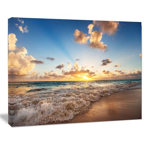 Design Art Sunrise on Beach of Caribbean Sea Large Seashore Canvas ...