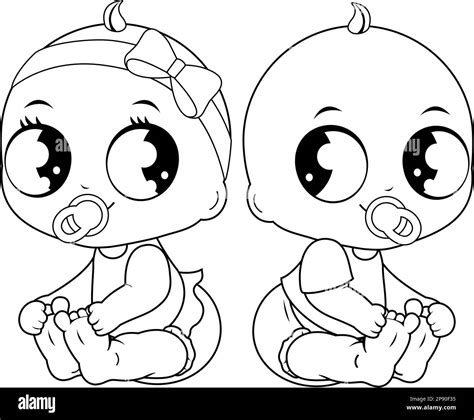 Cute baby girl and boy. Vector black and white coloring page Stock Vector Image & Art - Alamy