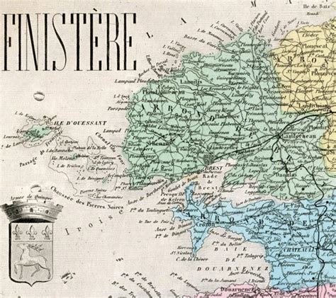 1883 Antique Map of Finistere France Hand Colored Vintage - Etsy ...