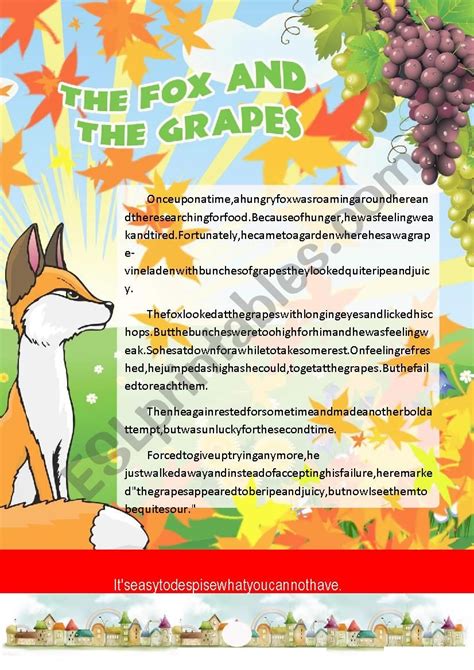 The Fox and the Grapes Fable - ESL worksheet by jonesashley