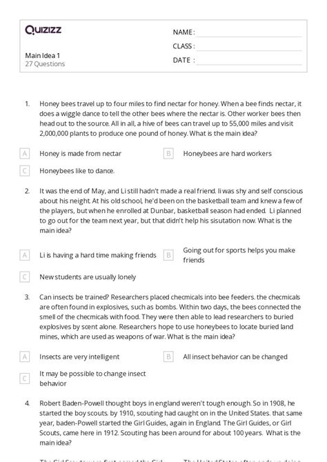 50+ Main Idea worksheets on Quizizz | Free & Printable