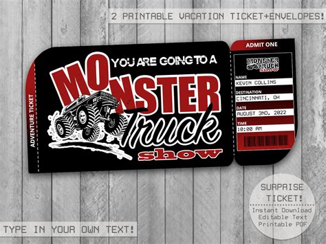 Monster Truck Show Surprise Printable Editable Trip 2 Ticket | Etsy