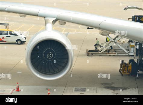 HONG KONG - NOVEMBER 03, 2015: engine of Airbus A380. The Airbus A380 ...