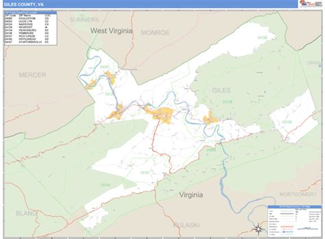 Giles County, Virginia Zip Code Wall Map | Maps.com.com