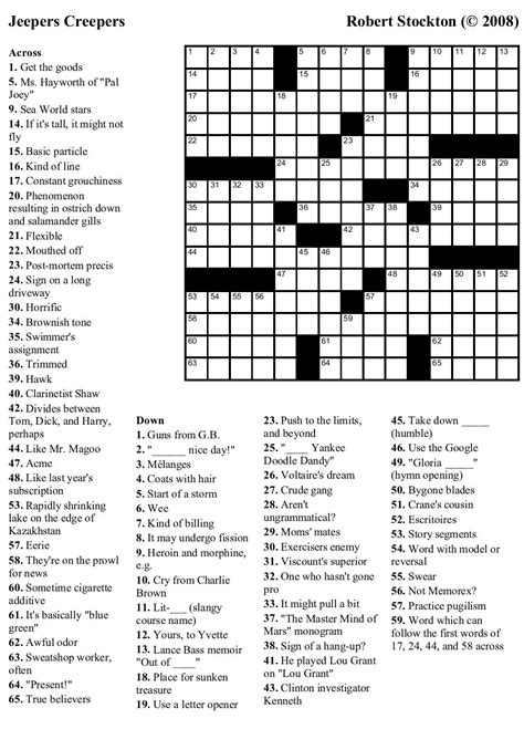 Printable Crossword Puzzles Pop Culture - Printable Crossword Puzzles