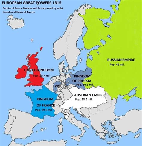 Map showing European Great Powers 1815 after Congress of Vienna and defeat of Napoleon : r/MapPorn