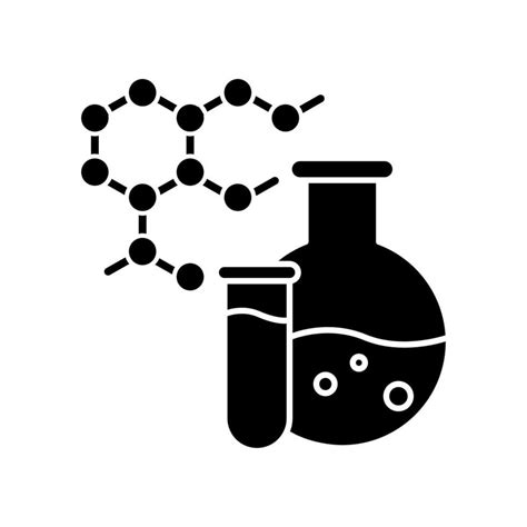 Chemistry Black Glyph Icon with Protein Molecules in Flask