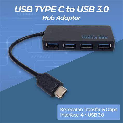 USB Type C to USB 3.0 Hub Adaptor 4 Port - RXD-103U3 - Black ...