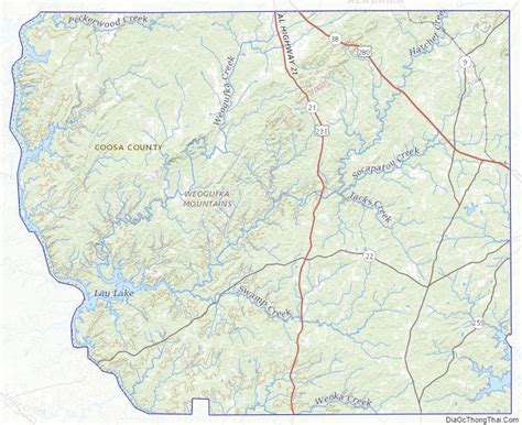 Map of Coosa County, Alabama