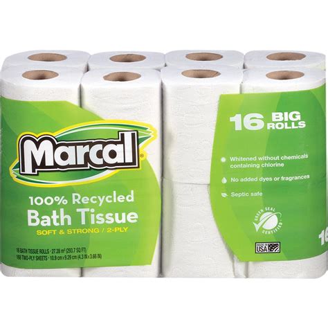 Marcal 100% Recycled, Soft. and Absorbent Toilet Tissue (168 Sheets Per Roll 16 Per Pack ...