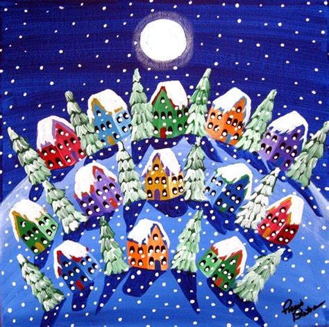 Winter Folk Art Peace on Earth Snow Painting by reniebritenbucher