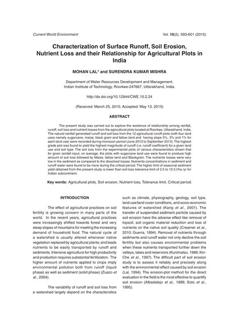 (PDF) Characterization of Surface Runoff, Soil Erosion, Nutrient Loss and their Relationship for ...