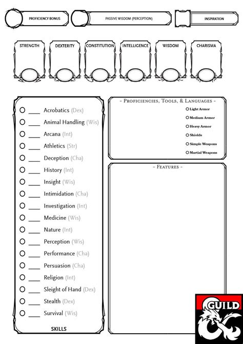 A5 Character Sheet D&D 5e - Dungeon Masters Guild | DriveThruRPG.com