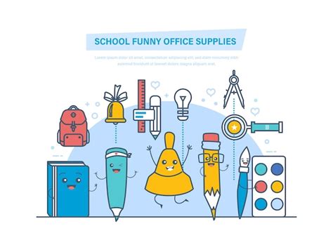 Premium Vector | School funny office supplies characters Funny education accessories