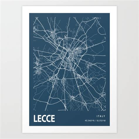 Lecce Blueprint Street Map, Lecce Colour Map Prints Art Print by Tien ...