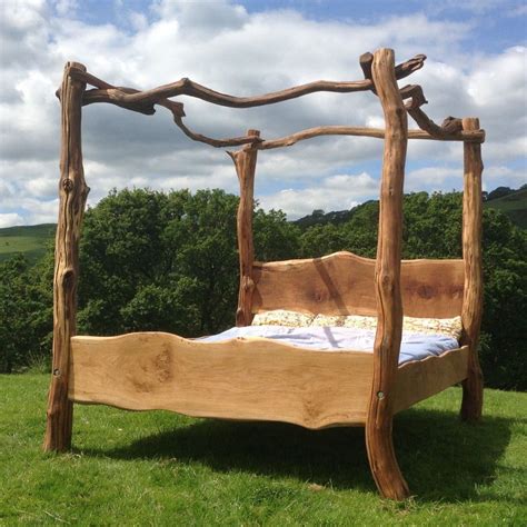 Rustic Oak Four Poster Tree Bed | Rustic bed frame, Wooden bed frames ...