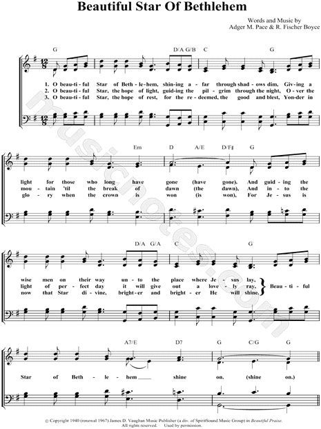 Print and download choral sheet music for Beautiful Star of Bethlehem ...