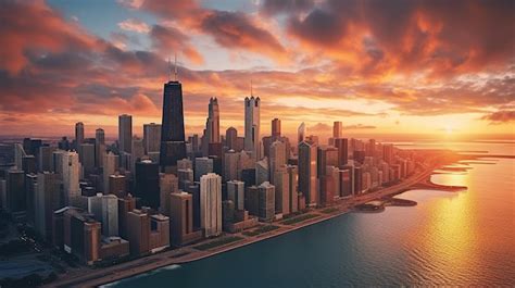 Premium AI Image | Chicago skyline at sunset