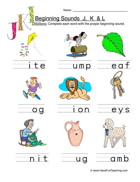 Beginning Sounds J K L Worksheet - Pictures - Have Fun Teaching