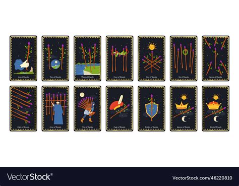 Minor arcana wands tarot cards alchemy occult Vector Image