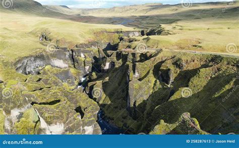 Fjadrargljufur Canyon in South Iceland by Drone on Sunny Day Stock ...