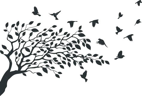 Tree Silhouette And Bird Nature Summer Decoration Vector, Nature, Summer, Decoration PNG and ...