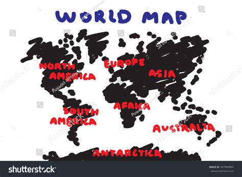 Freehand Drawing Style World Map Continent Stock Vector (Royalty Free ...