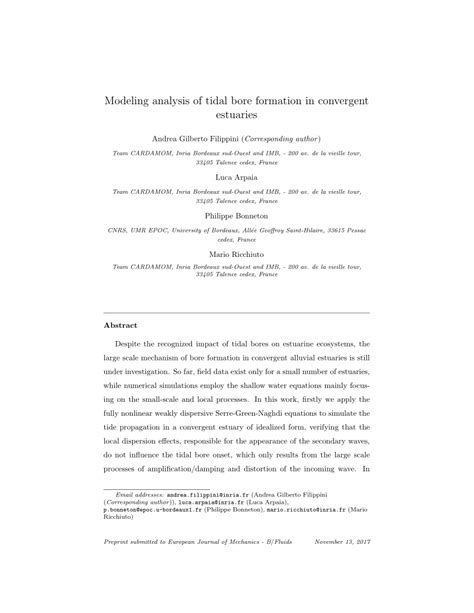 (PDF) Modeling analysis of tidal bore formation in convergent estuaries