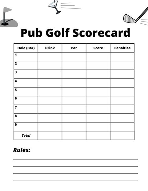 Pub Golf | Ultimate Rulebook & Printable Scorecards | PubCrawlTonight | Pub golf scorecard, Pub ...