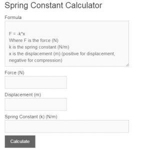 Spring Constant Calculator (F=-kx) - Calculator Academy