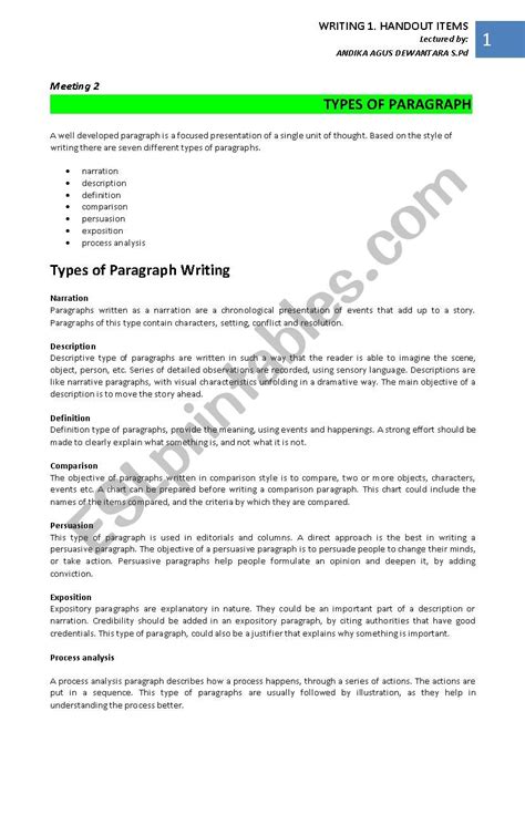 Types of paragraph - ESL worksheet by saboorjan