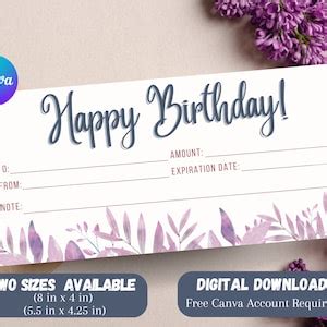 CANVA Birthday Gift Certificate Template, Printable Gift Coupon Floral ...