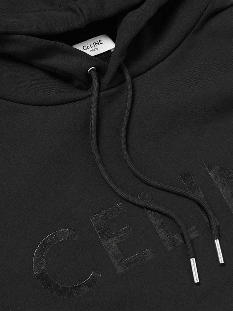 Black Logo-Print Cotton-Jersey Hoodie | CELINE HOMME | MR PORTER