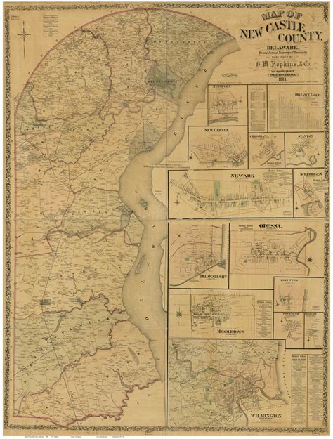 New Castle County Delaware 1881 Wall Map