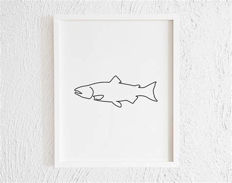 Salmon Fish Doodle Print. Printable Minimalist Salmon One Line | Etsy Salmon Tattoo, Trout ...