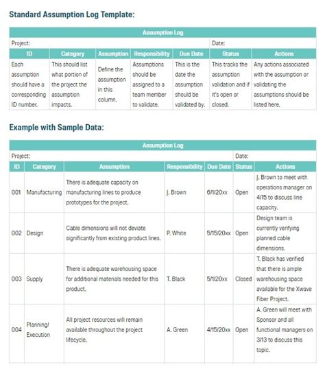 Assumption Log Templates | 6+ Free Printable Word & PDF Formats ...