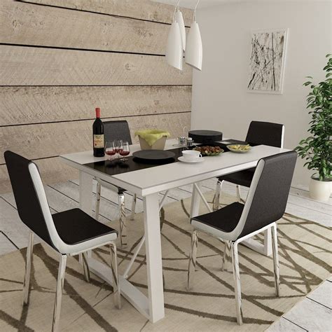 Black & White Dining Table With Four Chairs | White dining table, Dining table, Black and white ...