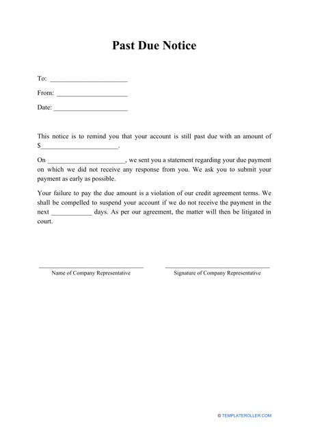 Past Due Notice Template - Fill Out, Sign Online and Download PDF ...