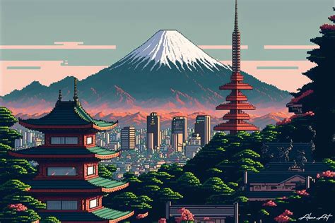 Japan Cityscape at Night Pixel Art Graphic by Alone Art · Creative Fabrica