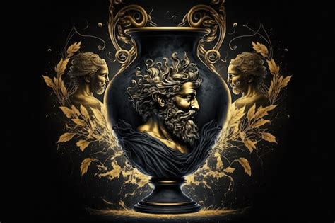 Premium AI Image | Aether Greek Mythology God Black Gold Vase by Generative AI