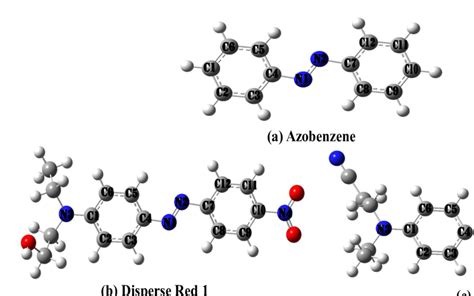 Molecular structure of (a) Azobenzene (b) Disperse Red 1 (c) Disperse ...