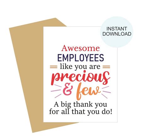 Employee Appreciation Card Printable / Employee Appreciation Day Card ...