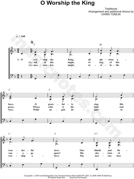 Chris Tomlin "O Worship the King" Sheet Music in F Major (transposable) - Download & Print - SKU ...