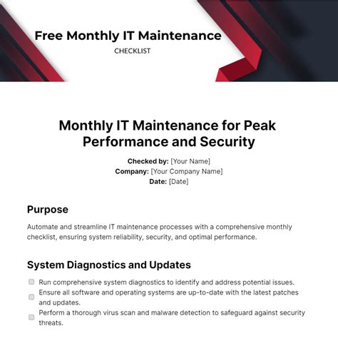 Free Monthly IT Maintenance Checklist Template - Edit Online & Download | Template.net