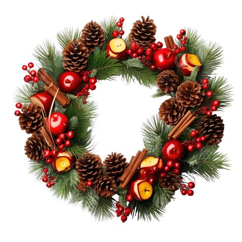 Christmas Wreath Made Of Fir Branches, Cones, Red Apples, Christmas Pine PNG Transparent Image ...